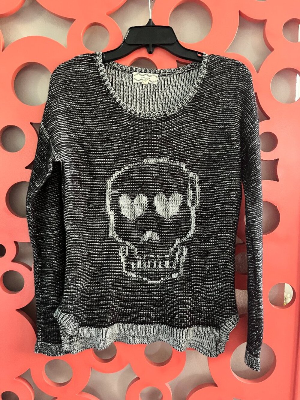 Pink Rose Skull & Heart Eyes Knit Sweater